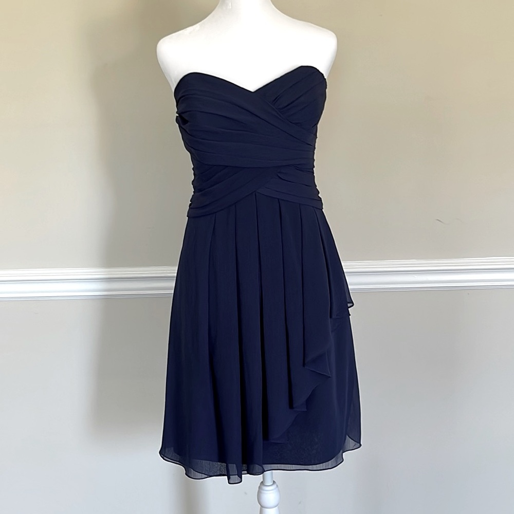 Navy Blue strapless sweetheart neckline dress by David’s bridal size 14